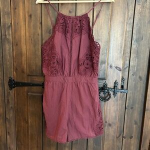 American Eagle Outfitters Burgundy Lace Romper